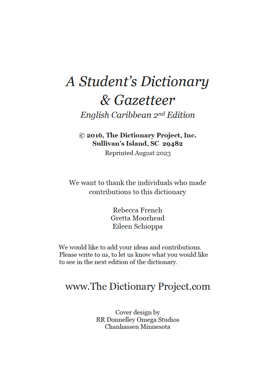 A Student’s Dictionary & Gazetteer, English Caribbean Dictionary